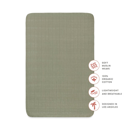 Babyletto Mini Crib Sheet in GOTS Certified Organic Muslin Cotton - Matcha - T29736MCA