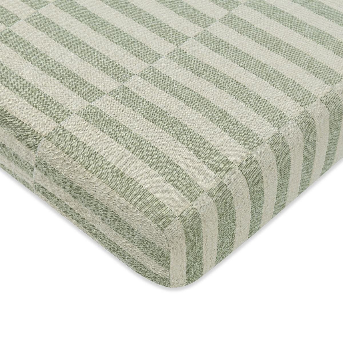 Babyletto Mini Crib Sheet in GOTS Certified Organic Muslin Cotton-Moss Stripe - T30536