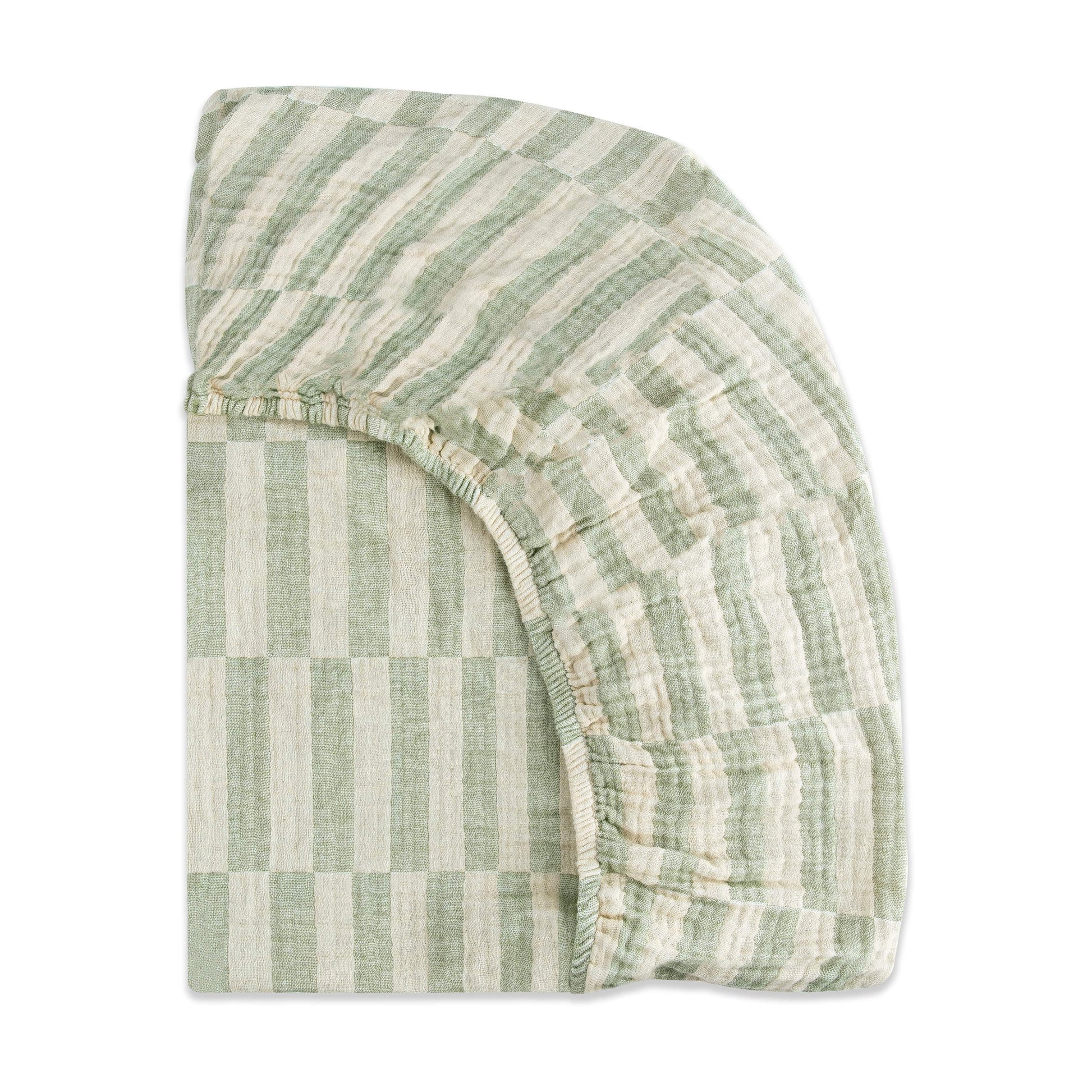 Babyletto Mini Crib Sheet in GOTS Certified Organic Muslin Cotton - Moss Stripe - T30536