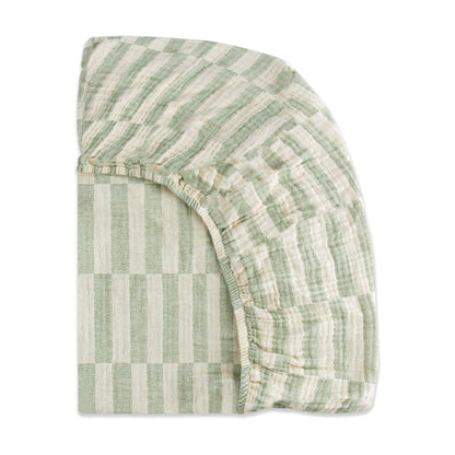 Babyletto Mini Crib Sheet in GOTS Certified Organic Muslin Cotton - Moss Stripe - T30536