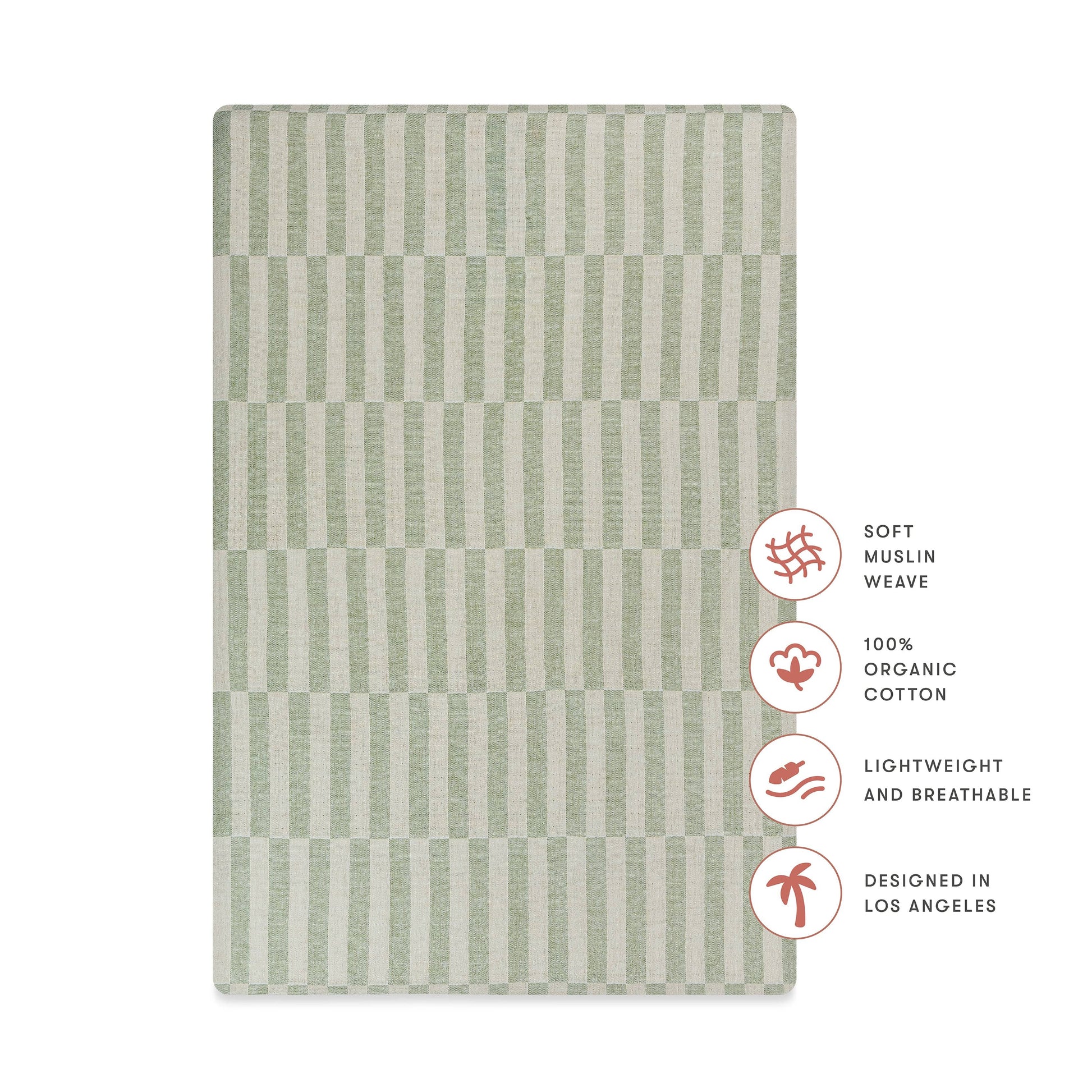 Babyletto Mini Crib Sheet in GOTS Certified Organic Muslin Cotton - Moss Stripe - T30536