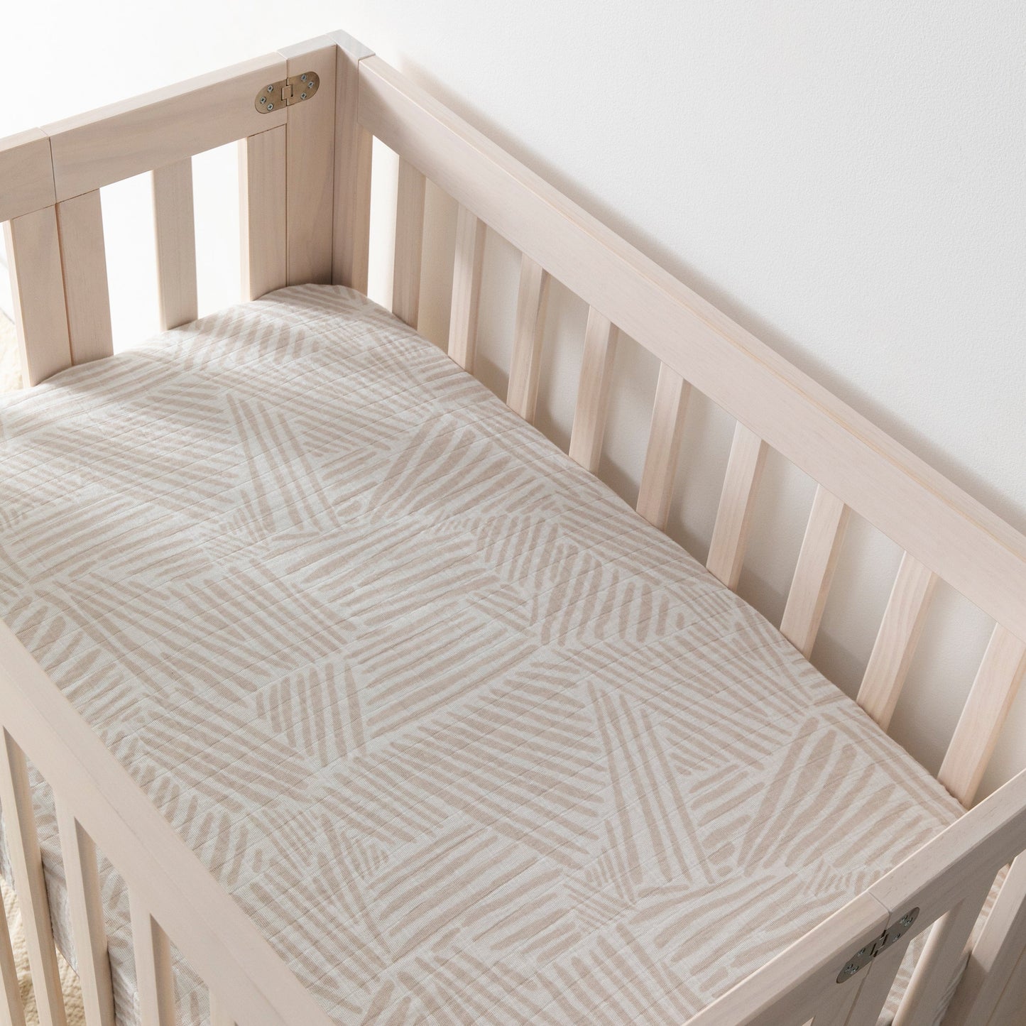 Babyletto Mini Crib Sheet in GOTS Certified Organic Muslin Cotton - Oat Stripe - T29236