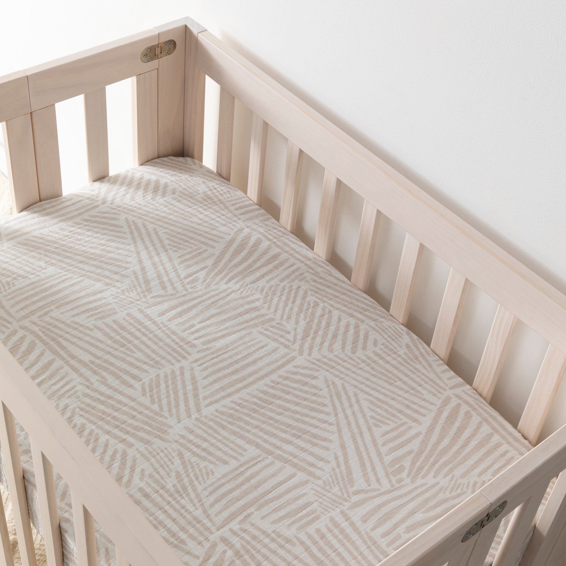 Babyletto Mini Crib Sheet in GOTS Certified Organic Muslin Cotton - Oat Stripe - T29236