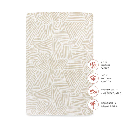 Babyletto Mini Crib Sheet in GOTS Certified Organic Muslin Cotton - Oat Stripe - T29236