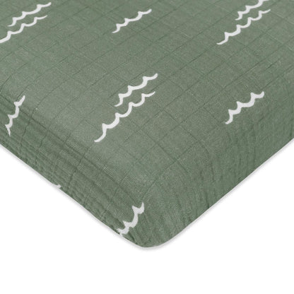 Babyletto Mini Crib Sheet in GOTS Certified Organic Muslin Cotton-Ocean Waves - T27136