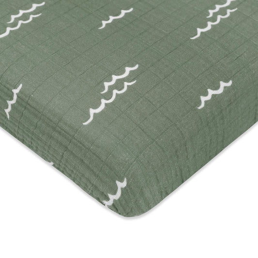 Babyletto Mini Crib Sheet in GOTS Certified Organic Muslin Cotton-Ocean Waves - T27136