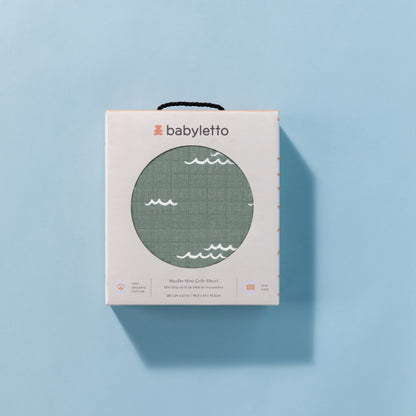 Babyletto Mini Crib Sheet in GOTS Certified Organic Muslin Cotton - Ocean Waves - T27136