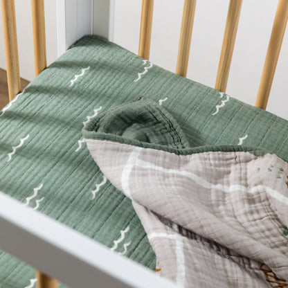 Babyletto Mini Crib Sheet in GOTS Certified Organic Muslin Cotton - Ocean Waves - T27136