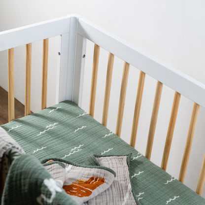 Babyletto Mini Crib Sheet in GOTS Certified Organic Muslin Cotton - Ocean Waves - T27136