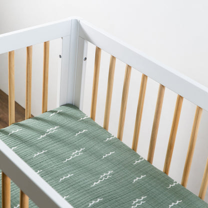 Babyletto Mini Crib Sheet in GOTS Certified Organic Muslin Cotton - Ocean Waves - T27136
