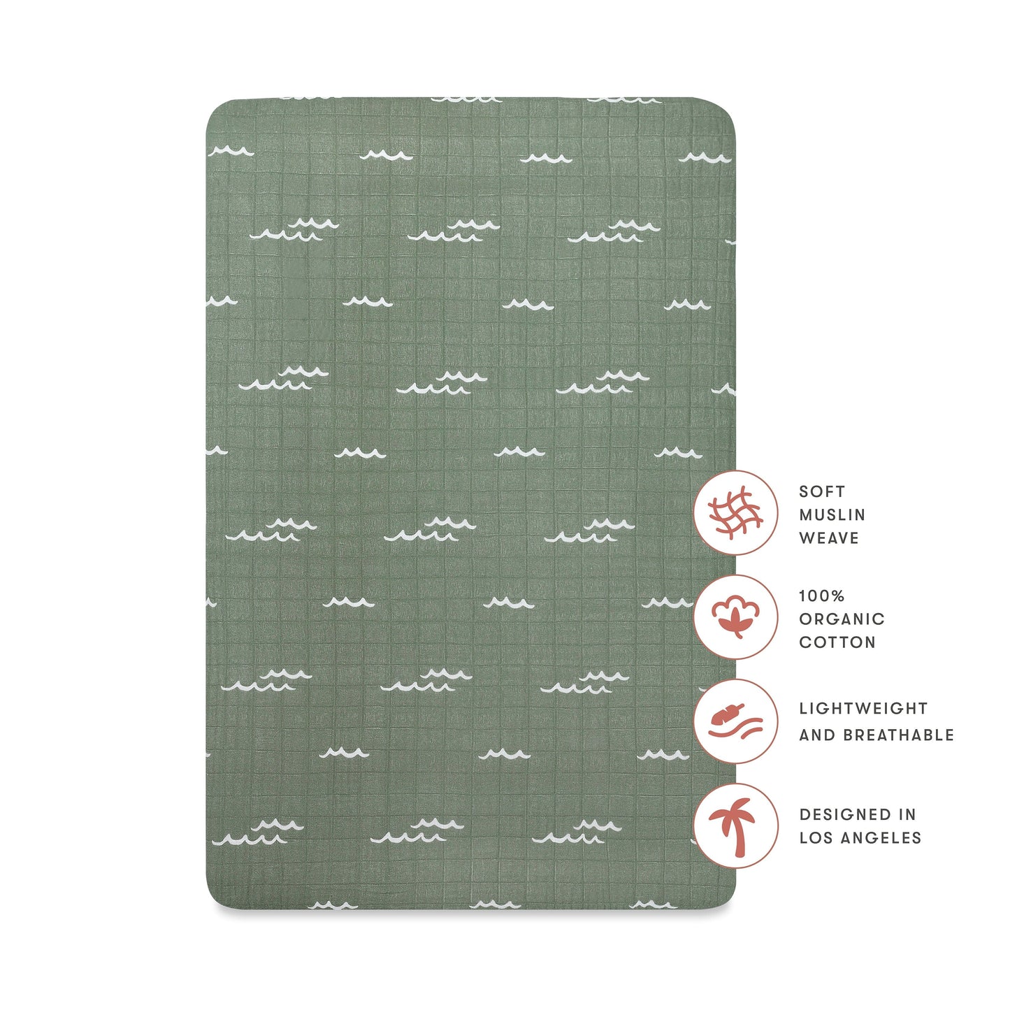 Babyletto Mini Crib Sheet in GOTS Certified Organic Muslin Cotton - Ocean Waves - T27136