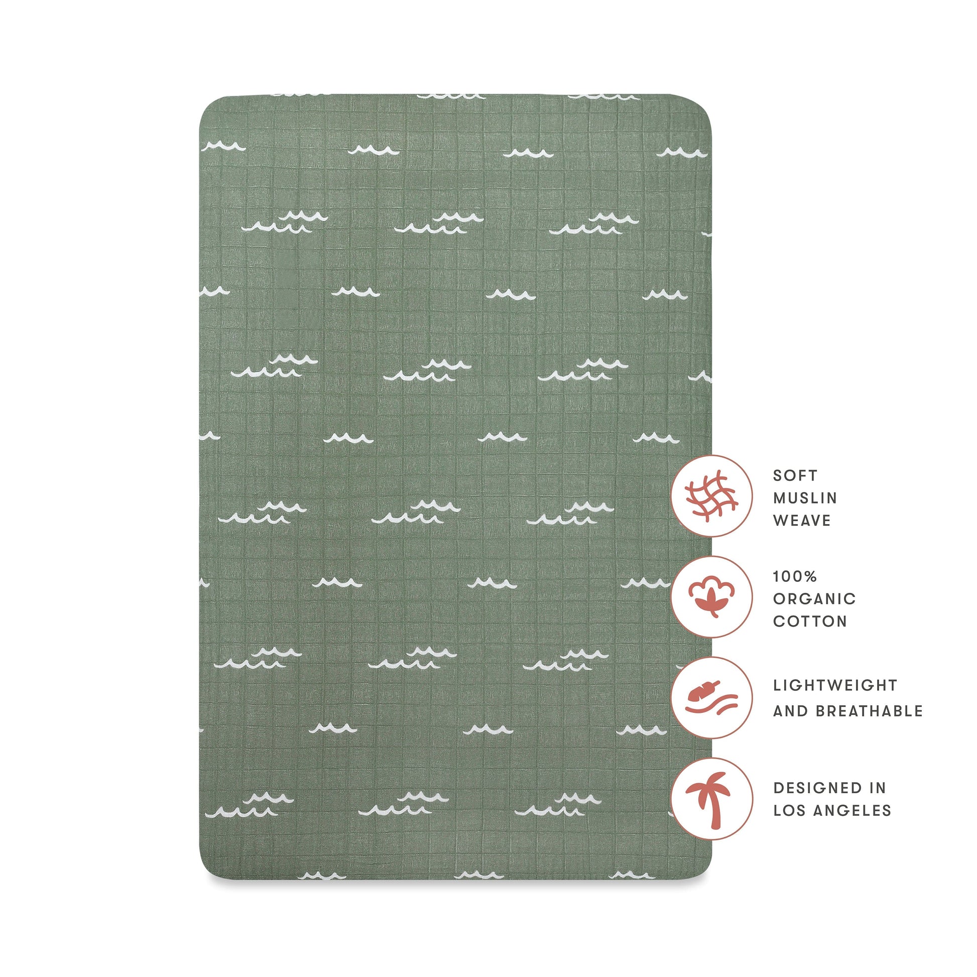 Babyletto Mini Crib Sheet in GOTS Certified Organic Muslin Cotton - Ocean Waves - T27136