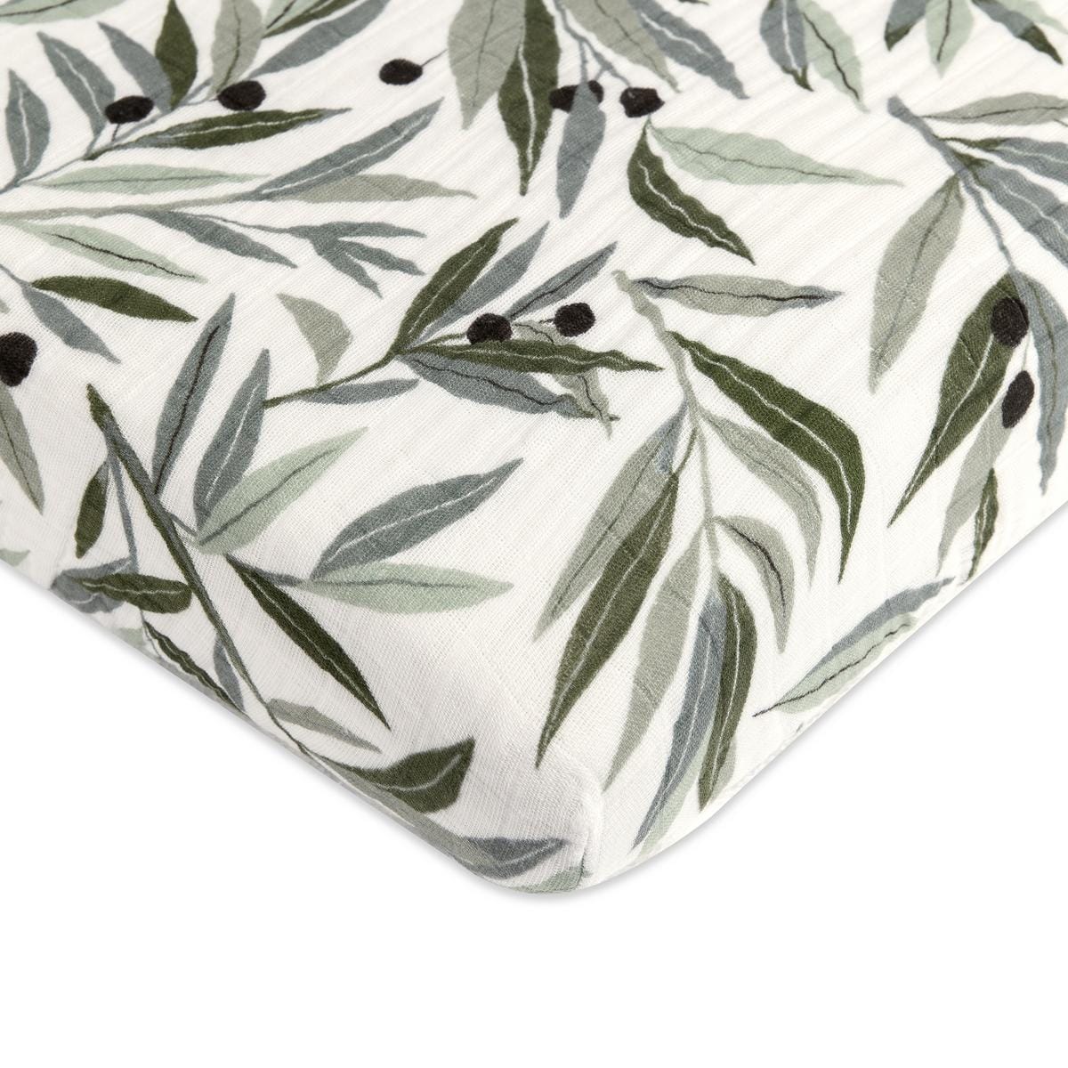 Babyletto Mini Crib Sheet in GOTS Certified Organic Muslin Cotton-Olive Branches - T28236
