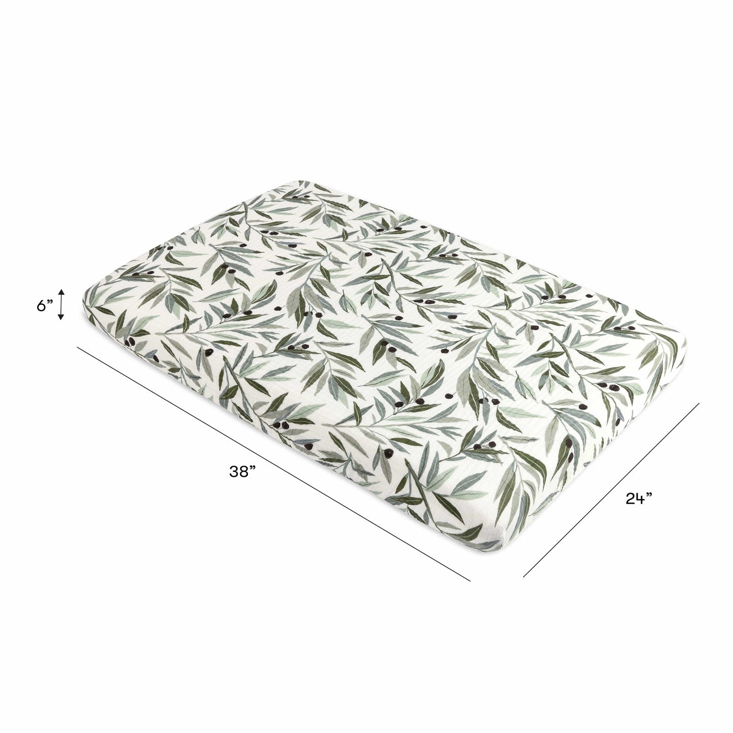 Babyletto Mini Crib Sheet in GOTS Certified Organic Muslin Cotton - Olive Branches - T28236