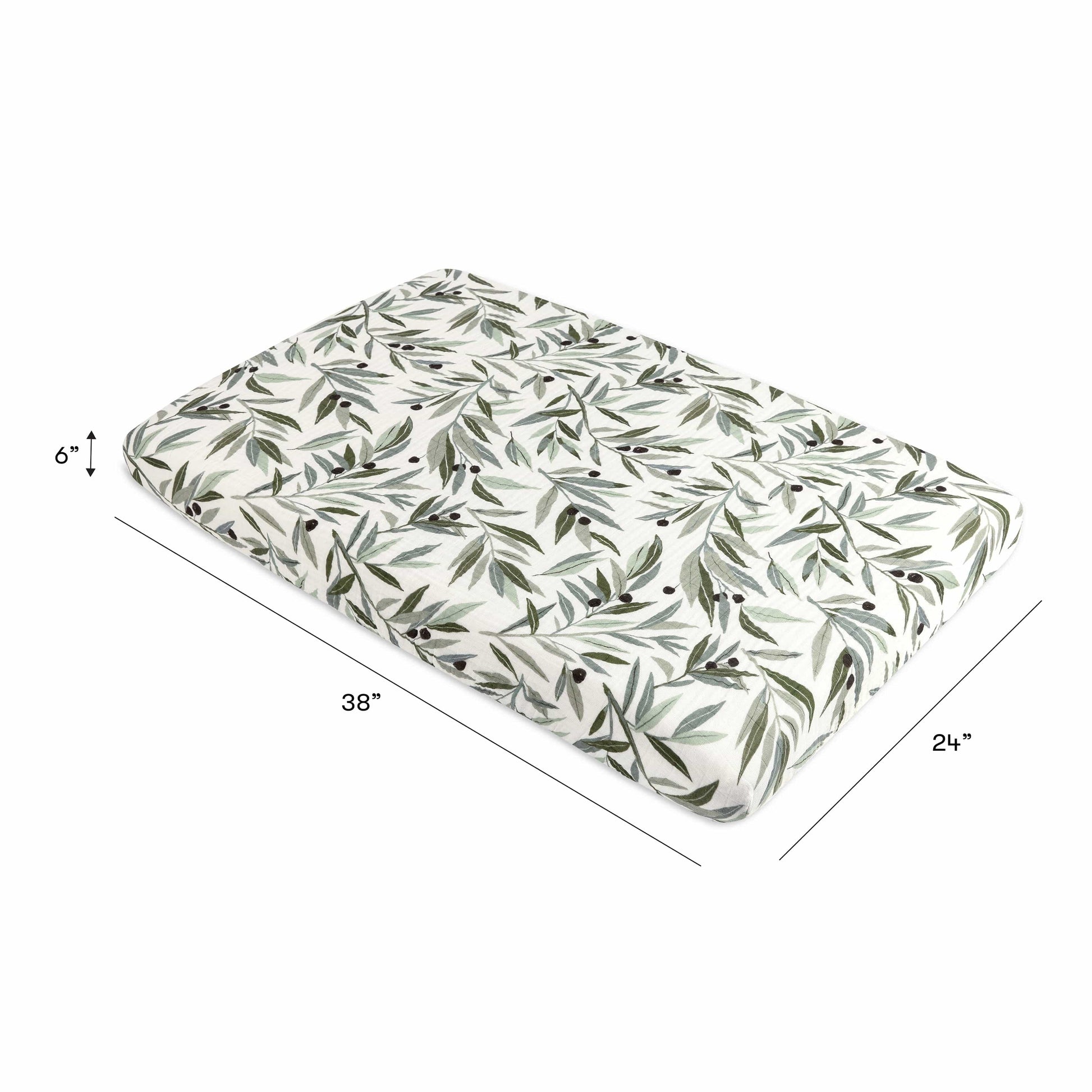Babyletto Mini Crib Sheet in GOTS Certified Organic Muslin Cotton - Olive Branches - T28236