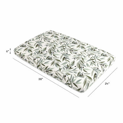 Babyletto Mini Crib Sheet in GOTS Certified Organic Muslin Cotton - Olive Branches - T28236