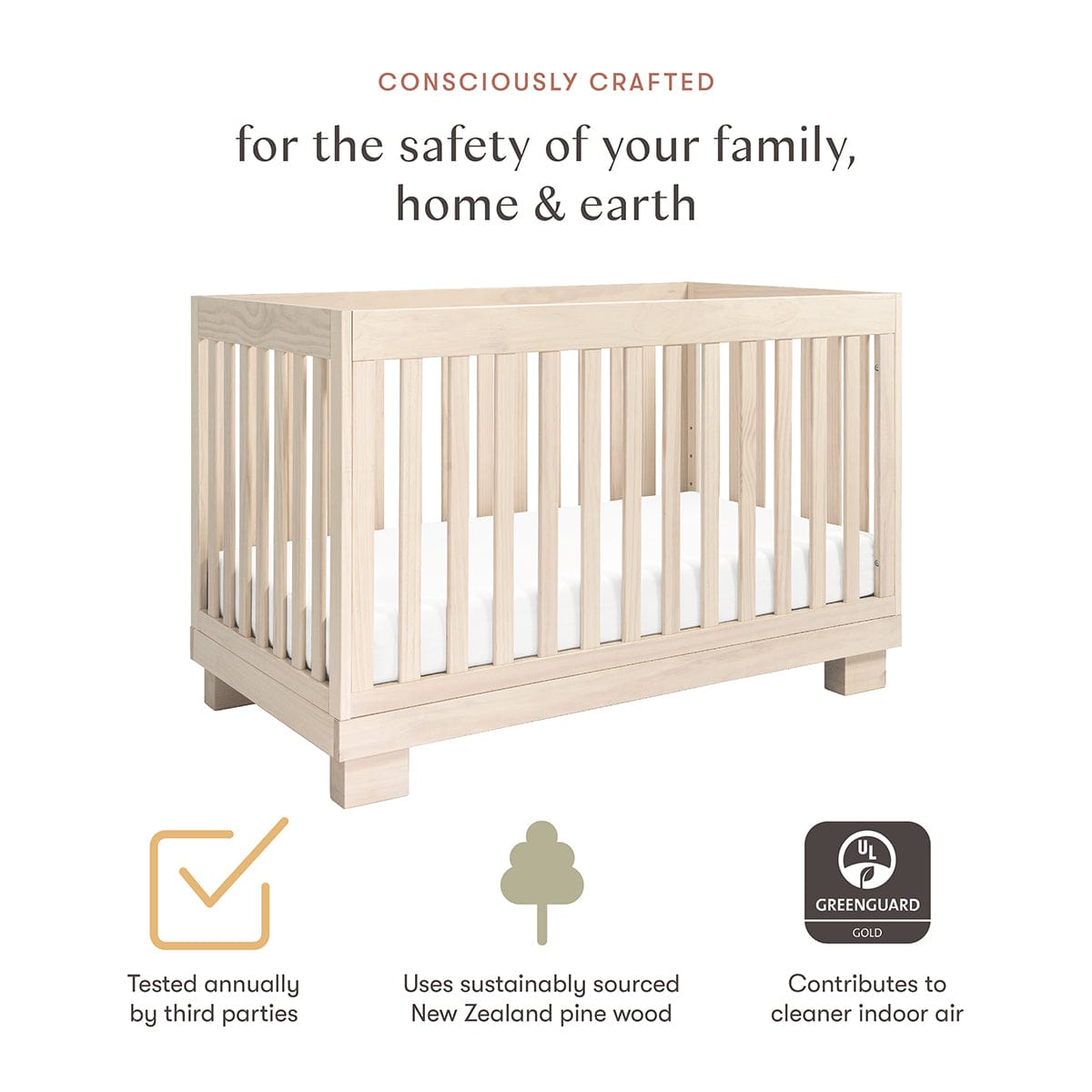 Babyletto Modo 3-in-1 Convertible Crib w/Toddler Bed Conversion Kit - Washed Natural - M6701NX