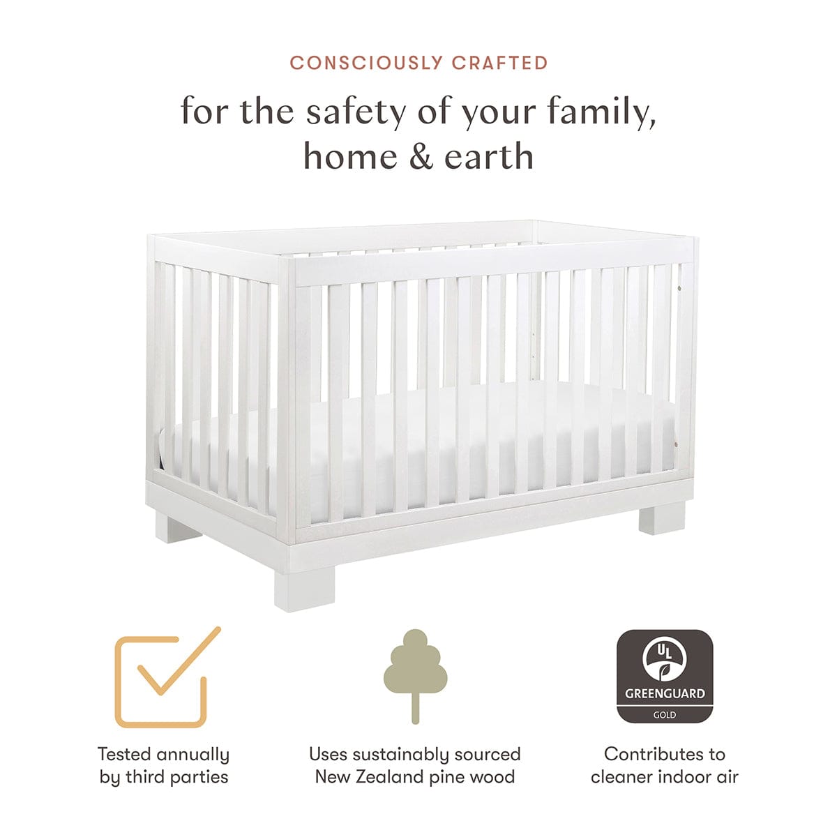 Babyletto Modo 3-in-1 Convertible Crib w/Toddler Bed Conversion Kit - White - M6701W
