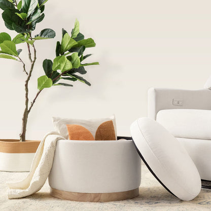 Babyletto Naka Storage Ottoman - Performance Cream Eco-Weave w/ Light Wood Base - M22885PCMEWLB