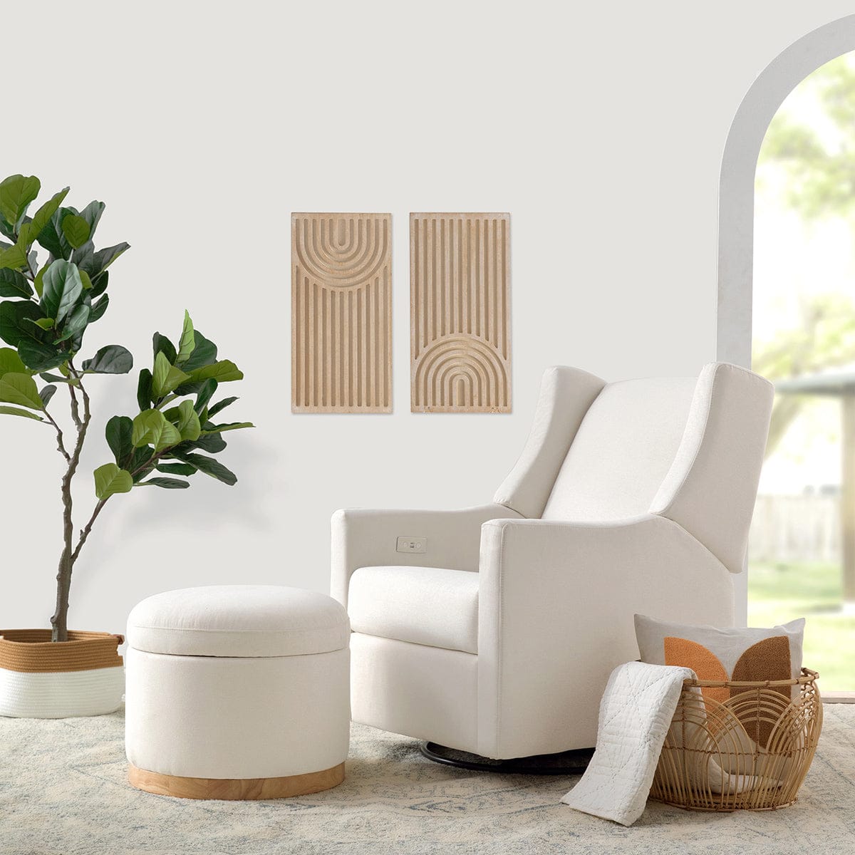 Babyletto Naka Storage Ottoman - Performance Cream Eco-Weave w/ Light Wood Base - M22885PCMEWLB