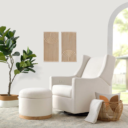 Babyletto Naka Storage Ottoman - Performance Cream Eco-Weave w/ Light Wood Base - M22885PCMEWLB