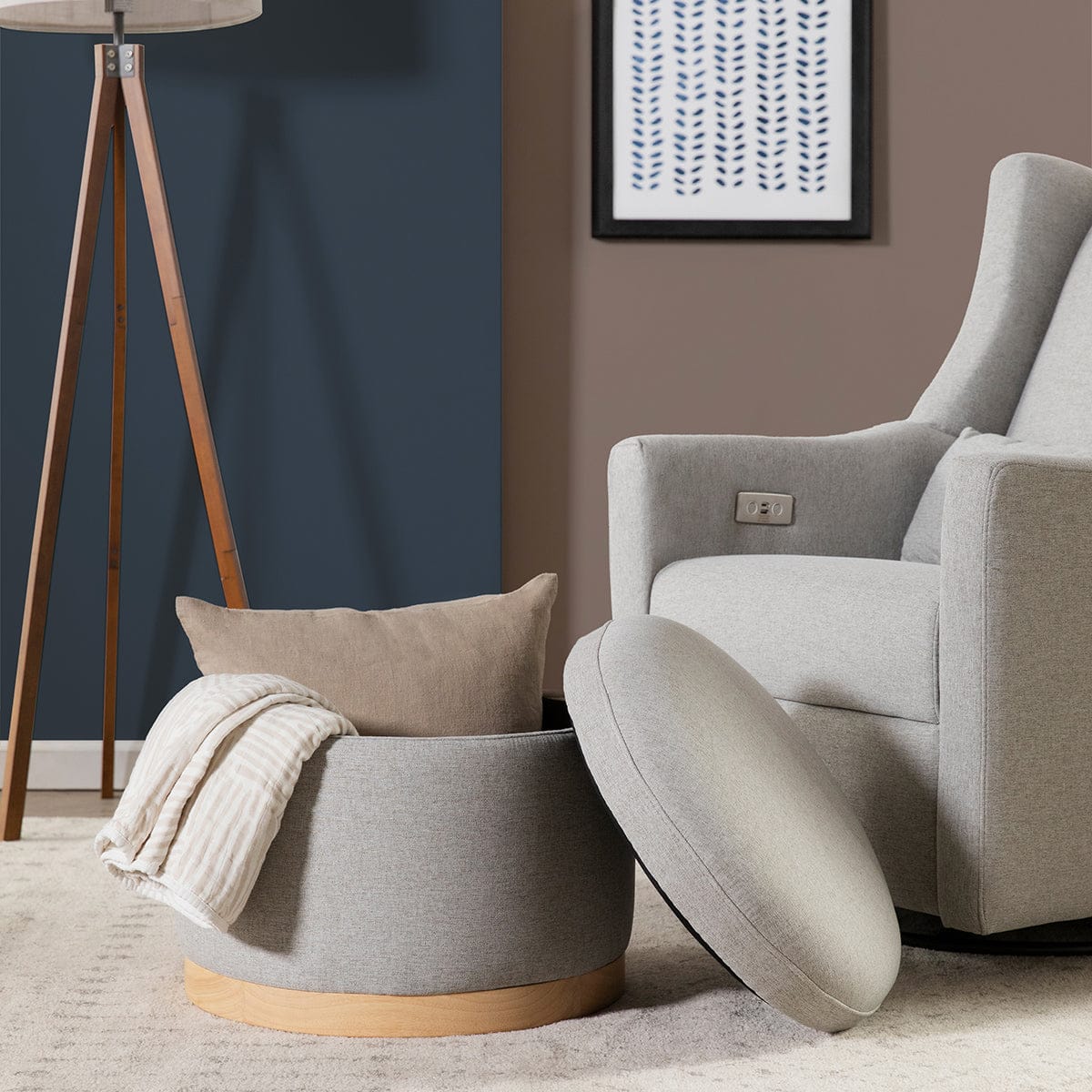 Babyletto Naka Storage Ottoman - Performance Grey Eco-Weave w/ Light Wood Base - M22885PGEWLB