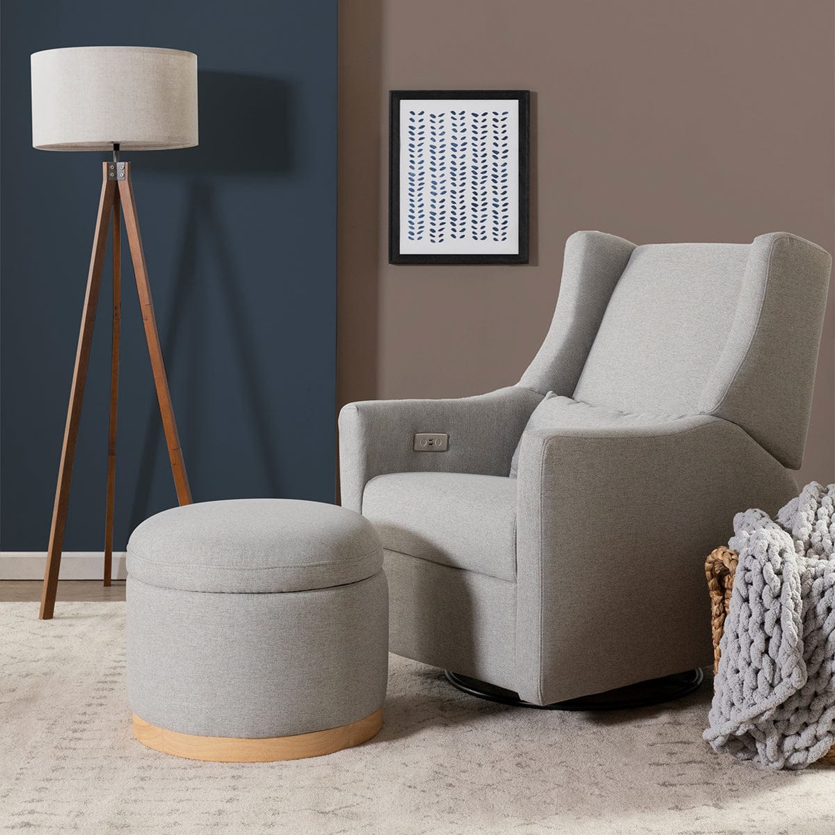 Babyletto Naka Storage Ottoman - Performance Grey Eco-Weave w/ Light Wood Base - M22885PGEWLB