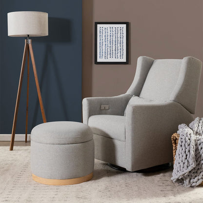 Babyletto Naka Storage Ottoman - Performance Grey Eco-Weave w/ Light Wood Base - M22885PGEWLB