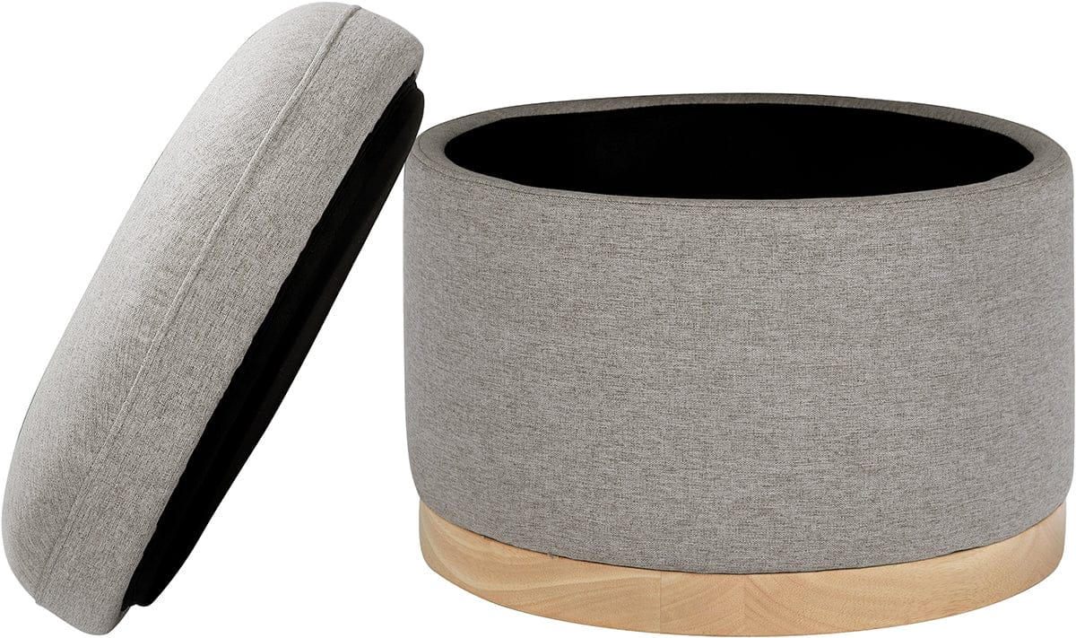 Babyletto Naka Storage Ottoman - Performance Grey Eco-Weave w/ Light Wood Base - M22885PGEWLB