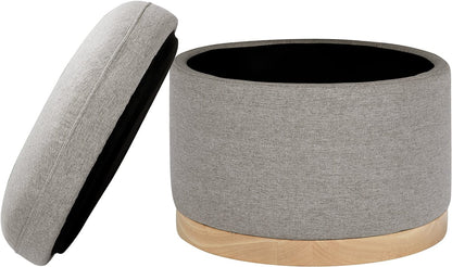 Babyletto Naka Storage Ottoman - Performance Grey Eco-Weave w/ Light Wood Base - M22885PGEWLB