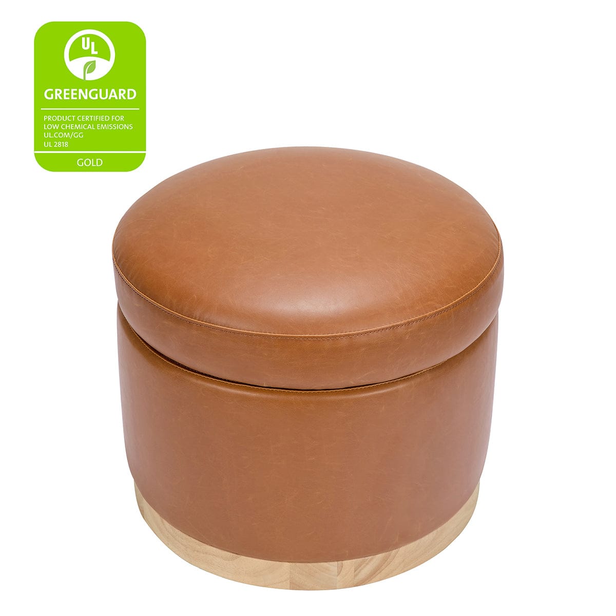 Babyletto Naka Storage Ottoman - Vegan Tan Leather w/ Light Wood Base - M22885TANLB