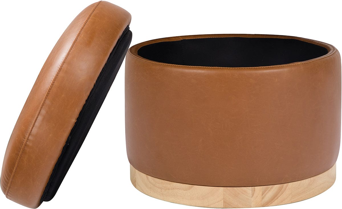 Babyletto Naka Storage Ottoman - Vegan Tan Leather w/ Light Wood Base - M22885TANLB