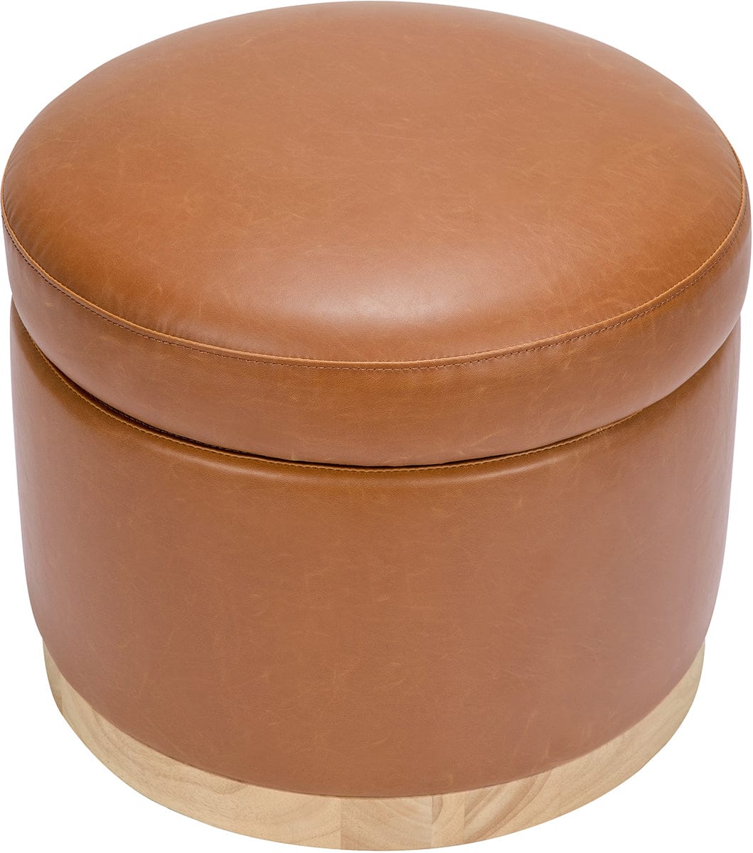 Babyletto Naka Storage Ottoman - Vegan Tan Leather w/ Light Wood Base - M22885TANLB
