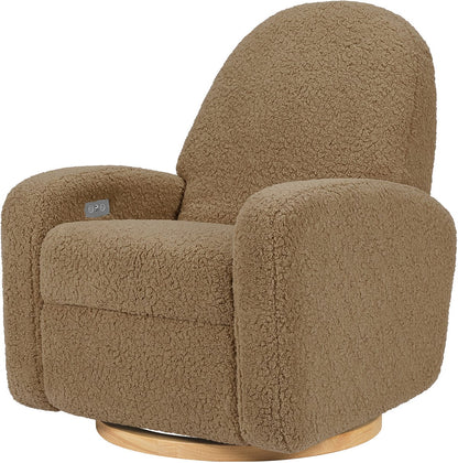 Babyletto Nami Electronic Swivel Glider Recliner w/ USB - Cortado Shearling w/ Light Wood Base - M23188CTSLB