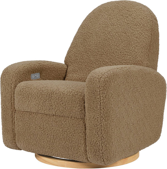 Babyletto Nami Electronic Swivel Glider Recliner w/ USB - Cortado Shearling w/ Light Wood Base - M23188CTSLB