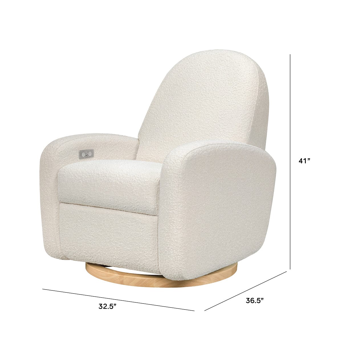 Babyletto Nami Electronic Swivel Glider Recliner w/ USB - Ivory Boucle w/ Light Wood Base - M23188WBLB