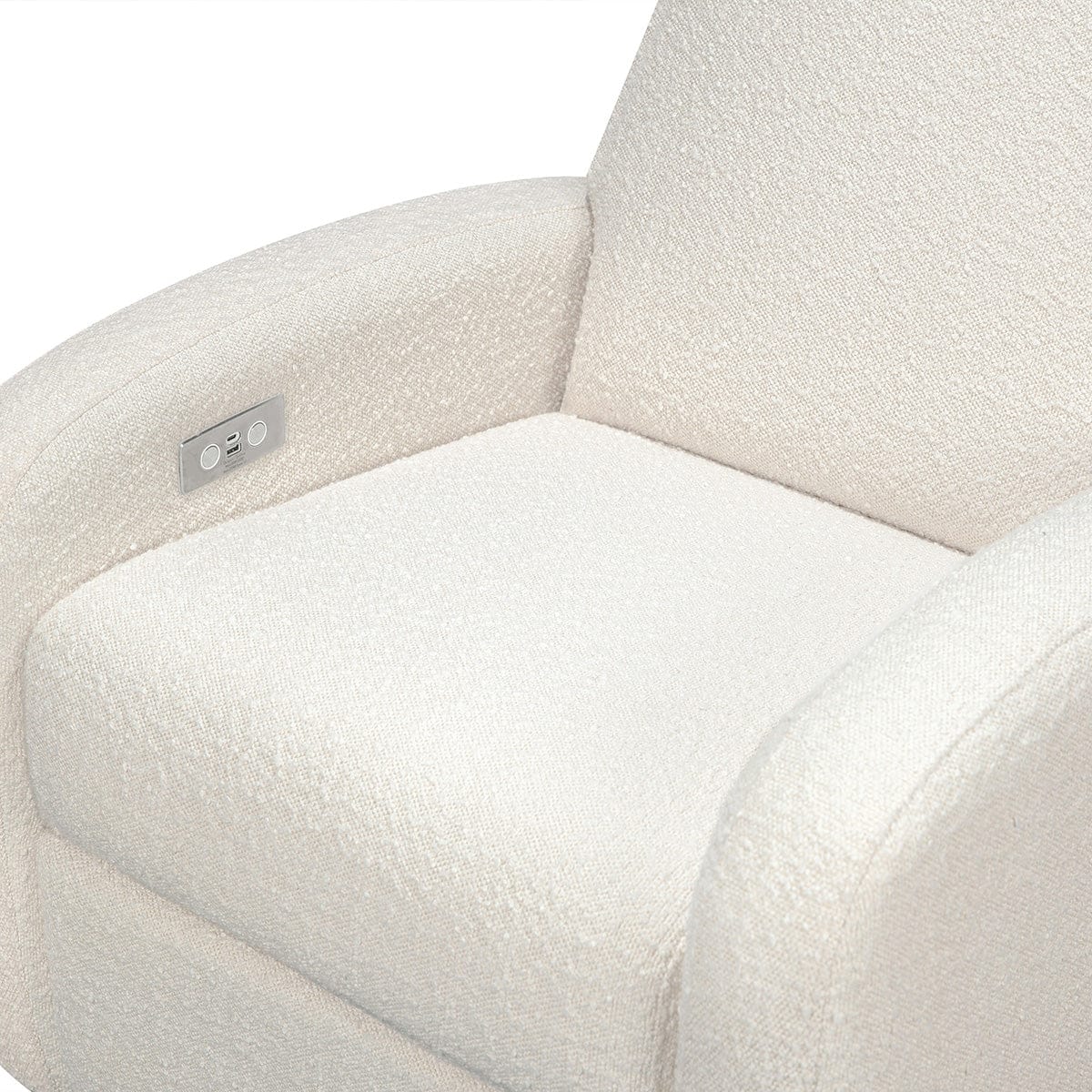 Babyletto Nami Electronic Swivel Glider Recliner w/ USB - Ivory Boucle w/ Light Wood Base - M23188WBLB