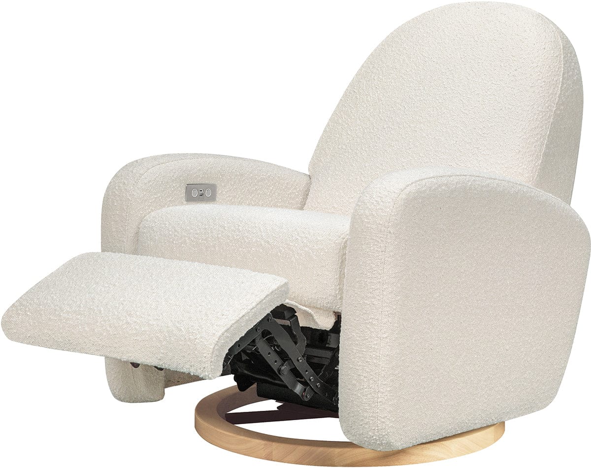 Babyletto Nami Electronic Swivel Glider Recliner w/ USB - Ivory Boucle w/ Light Wood Base - M23188WBLB