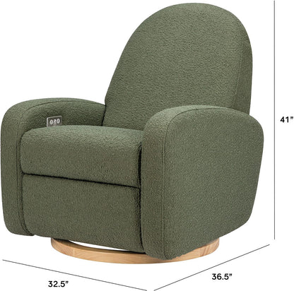 Babyletto Nami Electronic Swivel Glider Recliner w/ USB - Olive Boucle w/ Light Wood Base - M23188OBLB