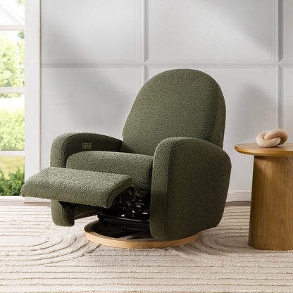 Babyletto Nami Electronic Swivel Glider Recliner w/ USB - Olive Boucle w/ Light Wood Base - M23188OBLB