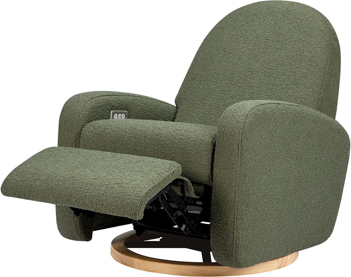 Babyletto Nami Electronic Swivel Glider Recliner w/ USB - Olive Boucle w/ Light Wood Base - M23188OBLB