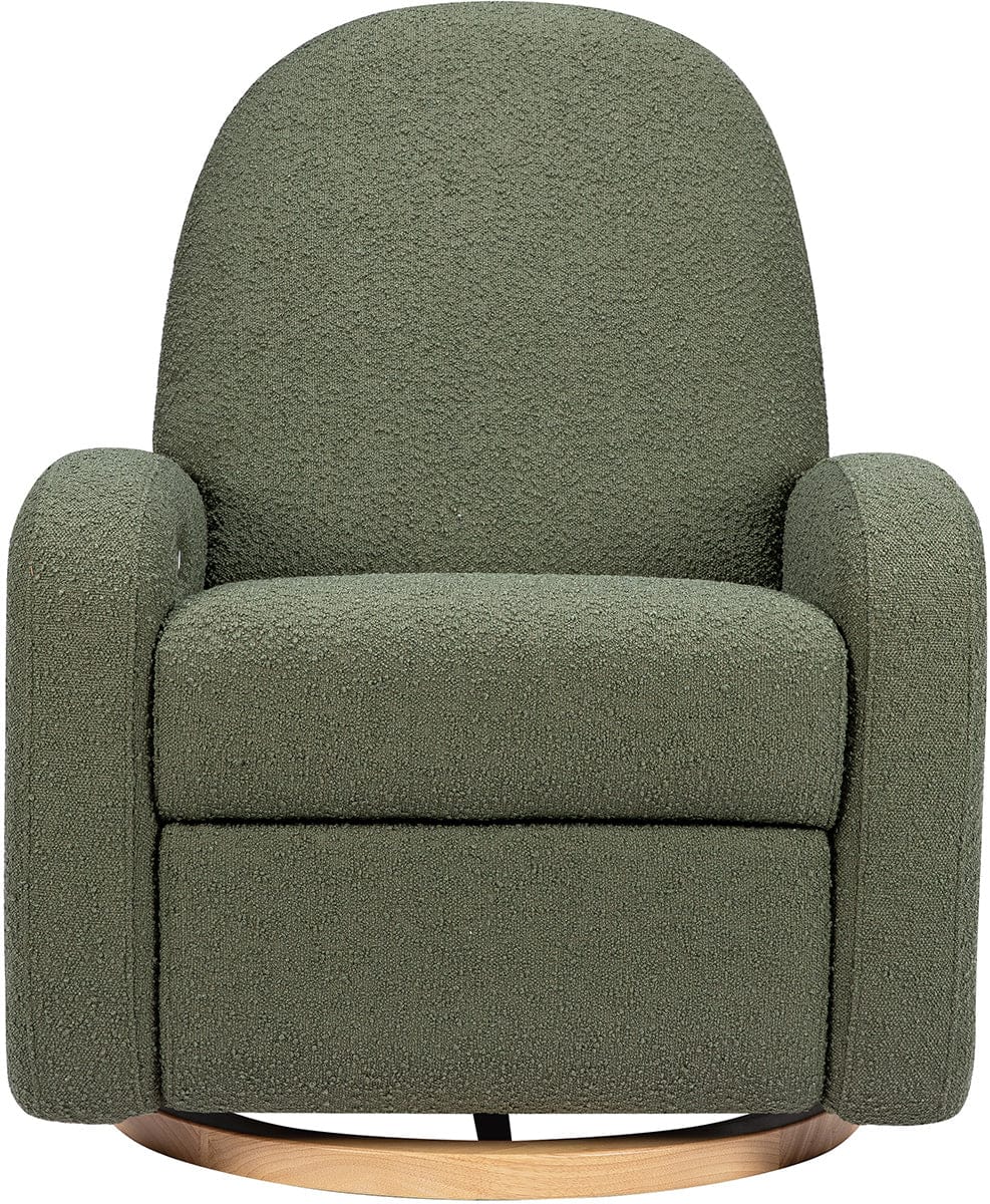 Babyletto Nami Electronic Swivel Glider Recliner w/ USB - Olive Boucle w/ Light Wood Base - M23188OBLB