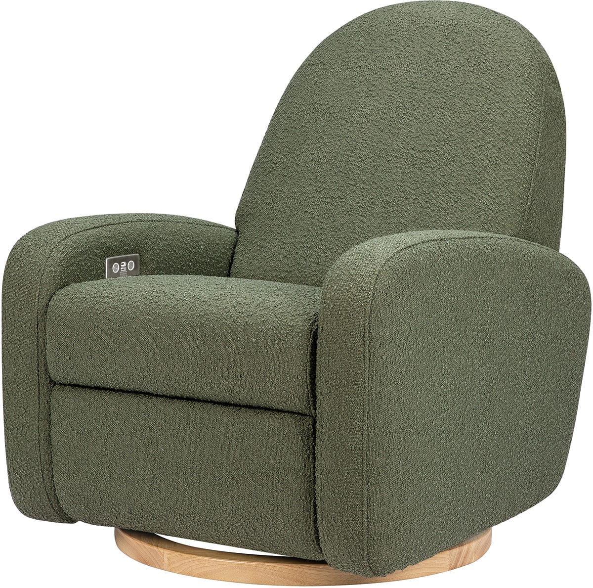 Babyletto Nami Electronic Swivel Glider Recliner w/ USB - Olive Boucle w/ Light Wood Base - M23188OBLB