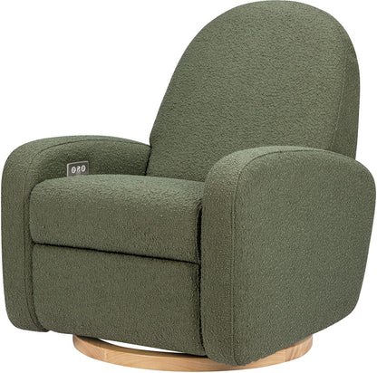 Babyletto Nami Electronic Swivel Glider Recliner w/ USB - Olive Boucle w/ Light Wood Base - M23188OBLB