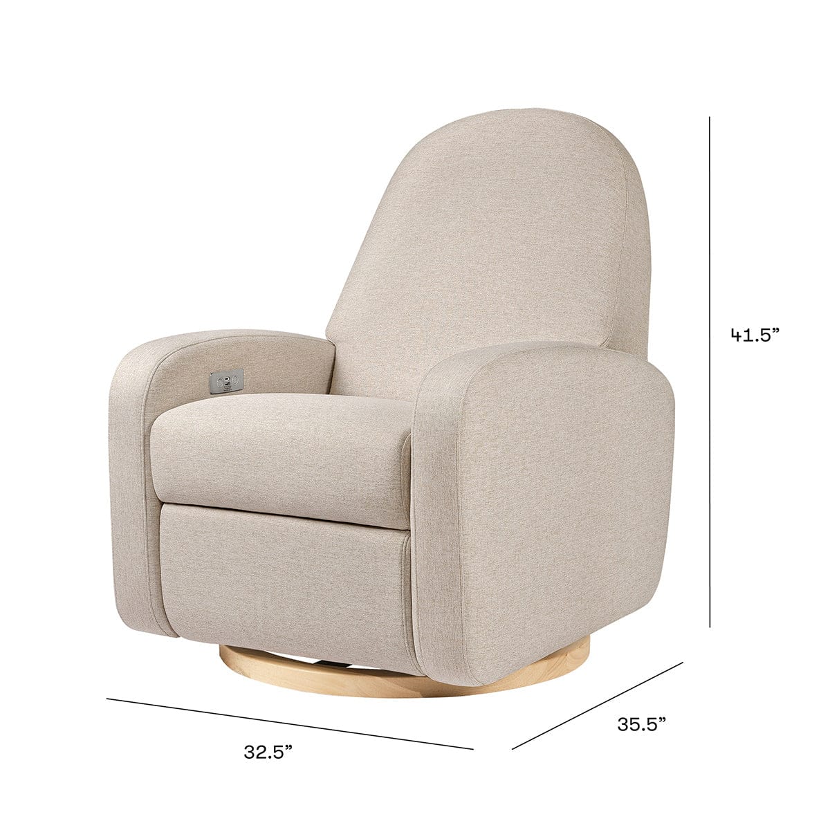 Babyletto Nami Electronic Swivel Glider Recliner w/ USB - Performance Beach Eco-Weave w/ Light Wood Base - M23188PBEWLB