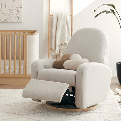 Babyletto Nami Electronic Swivel Glider Recliner w/ USB - Performance Beach Eco-Weave w/ Light Wood Base - M23188PBEWLB