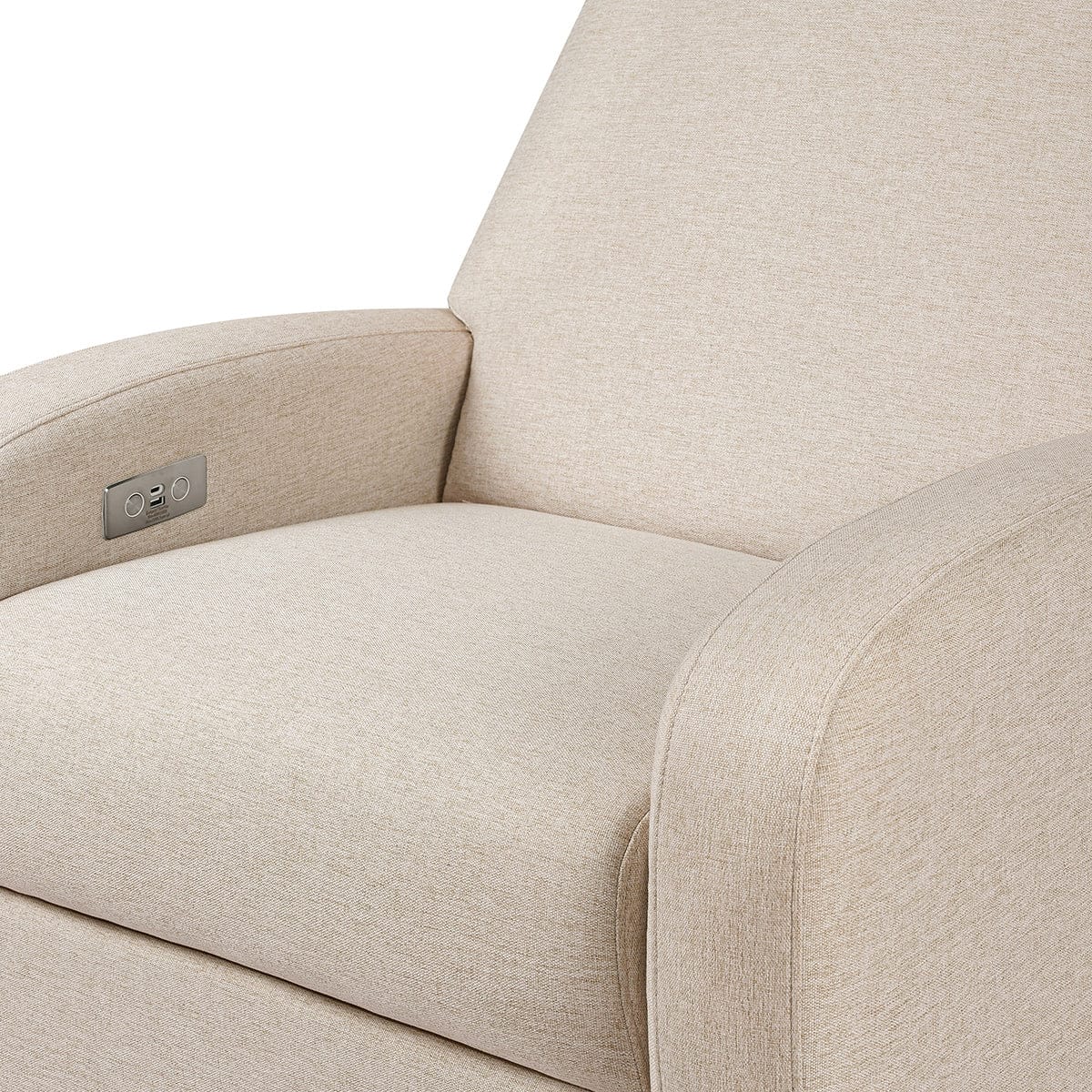 Babyletto Nami Electronic Swivel Glider Recliner w/ USB - Performance Beach Eco-Weave w/ Light Wood Base - M23188PBEWLB