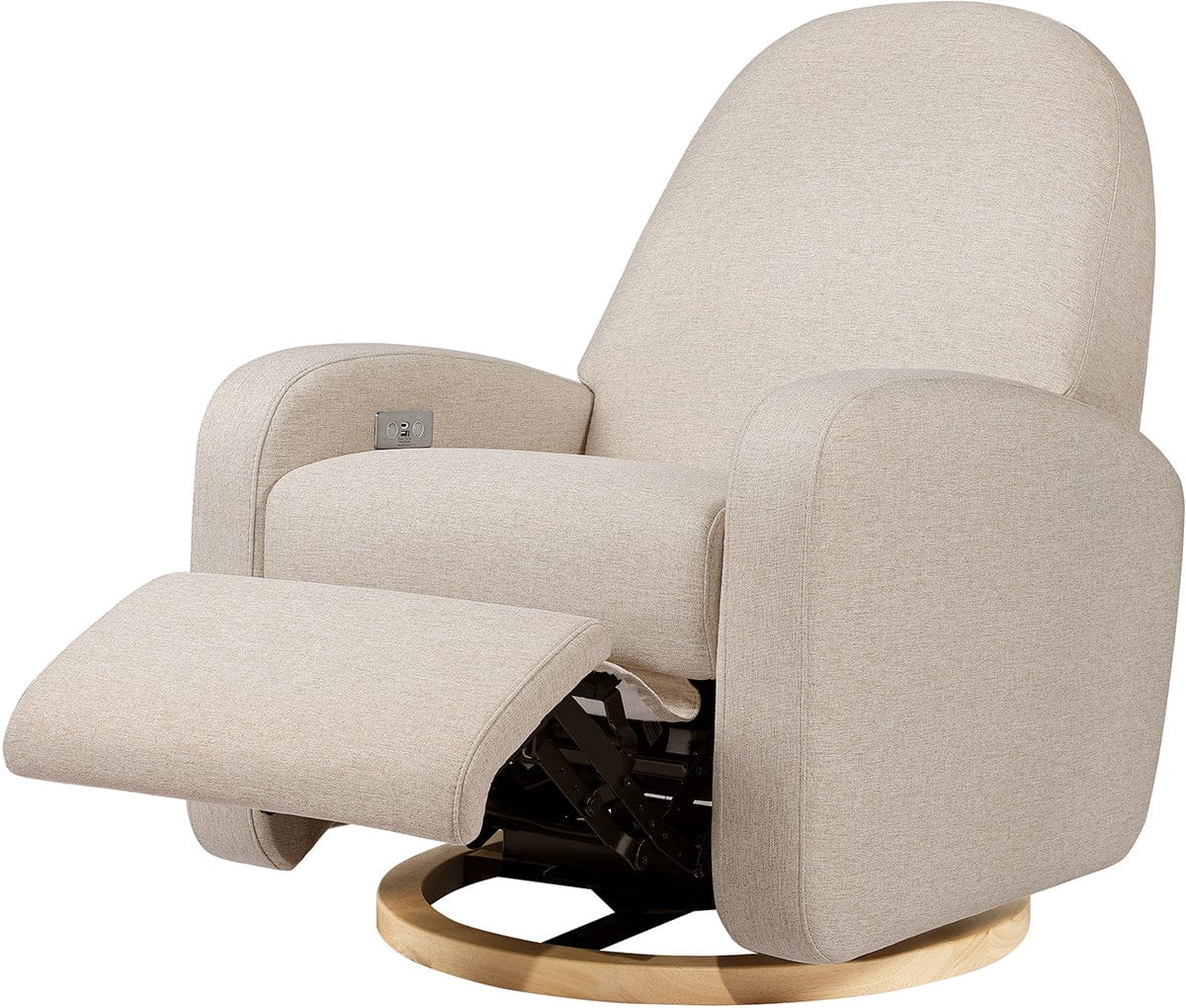 Babyletto Nami Electronic Swivel Glider Recliner w/ USB - Performance Beach Eco-Weave w/ Light Wood Base - M23188PBEWLB