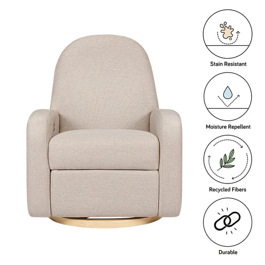 Babyletto Nami Electronic Swivel Glider Recliner w/ USB - Performance Beach Eco-Weave w/ Light Wood Base - M23188PBEWLB