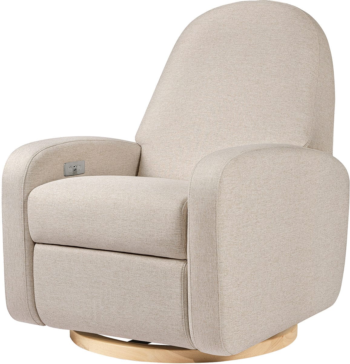 Babyletto Nami Electronic Swivel Glider Recliner w/ USB - Performance Beach Eco-Weave w/ Light Wood Base - M23188PBEWLB